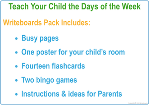 Busy Book Days of the Week come with a Poster, Busy Pages, Flashcards & Bingo Games
