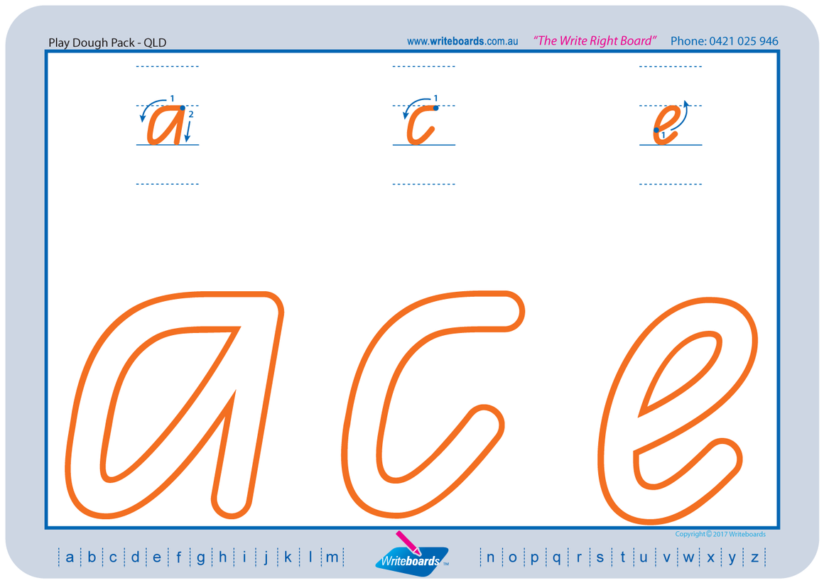 QLD Modern Cursive Font Lowercase Alphabet Worksheets for Childcare and Kindergarten