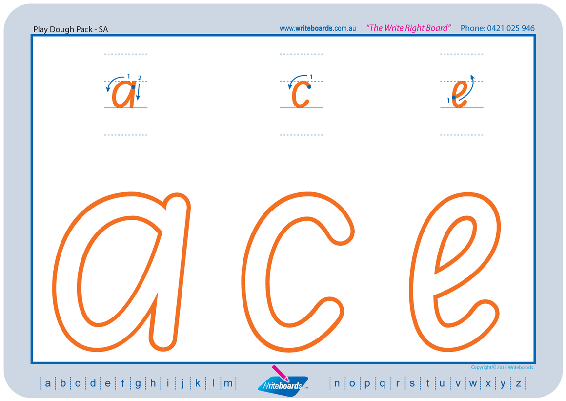 SA Modern Cursive Font Large Alphabet Worksheets for Occupational Therapists and Tutors