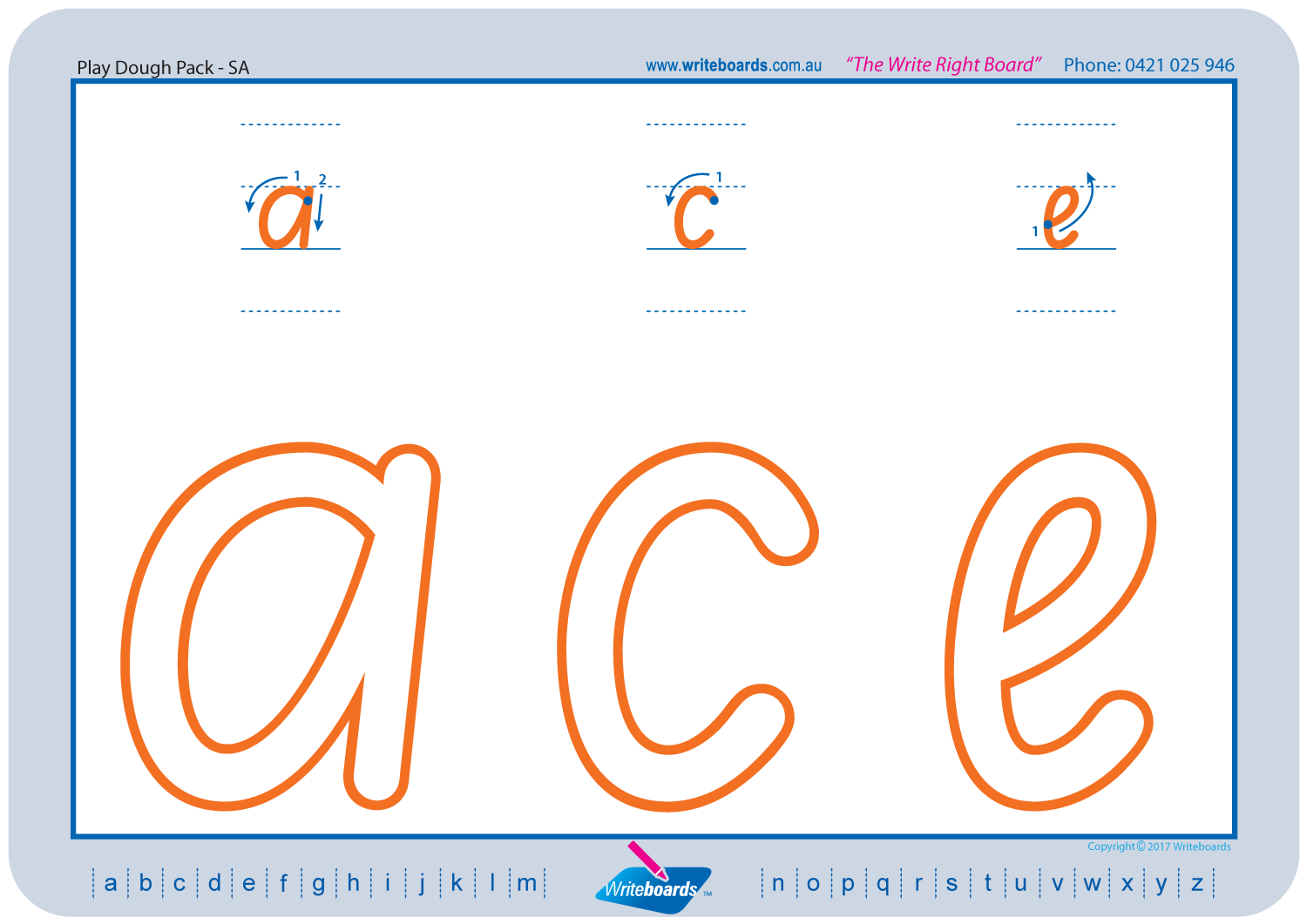 SA Modern Cursive Font Lowercase Alphabet Worksheets for Childcare and Preschool