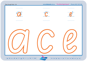 SA Modern Cursive Font Lowercase Alphabet Worksheets for Childcare and Preschool