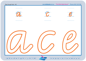 VIC Modern Cursive Font alphabet and number handwriting worksheets for Special Needs children.