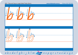 Special Needs QLD Modern Cursive Font Letters on the largest Dotted Thirds Lines