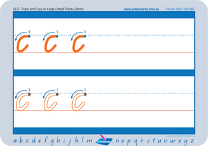 QLD Modern Cursive Font Dotted Third Letter Alphabet Worksheets for Teachers, QLD Teachers Alphabet Resources