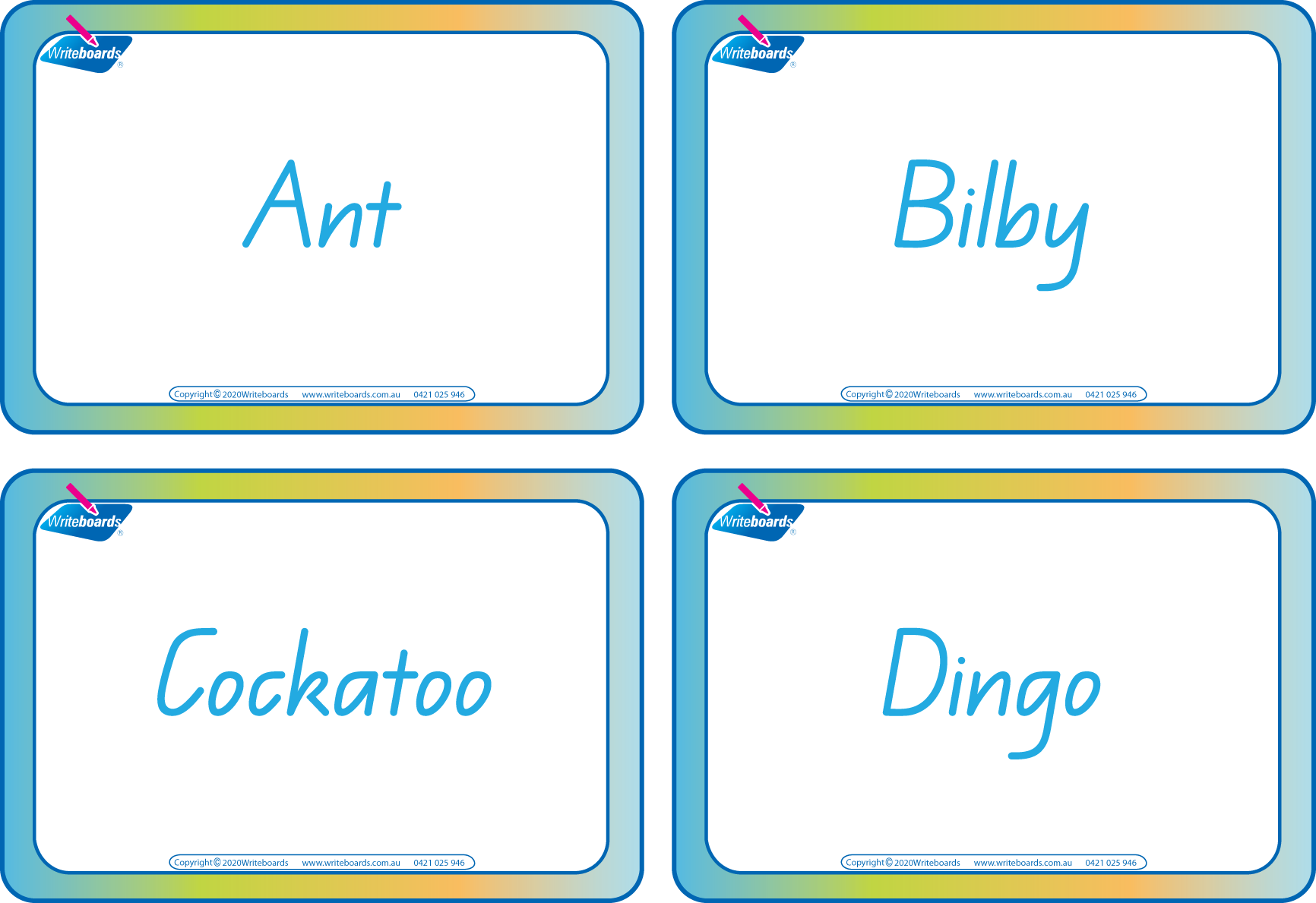 Teach the alphabet and Aussie animals with QLD Modern Cursive Font Aussie Animal Alphabet 108 Flashcards