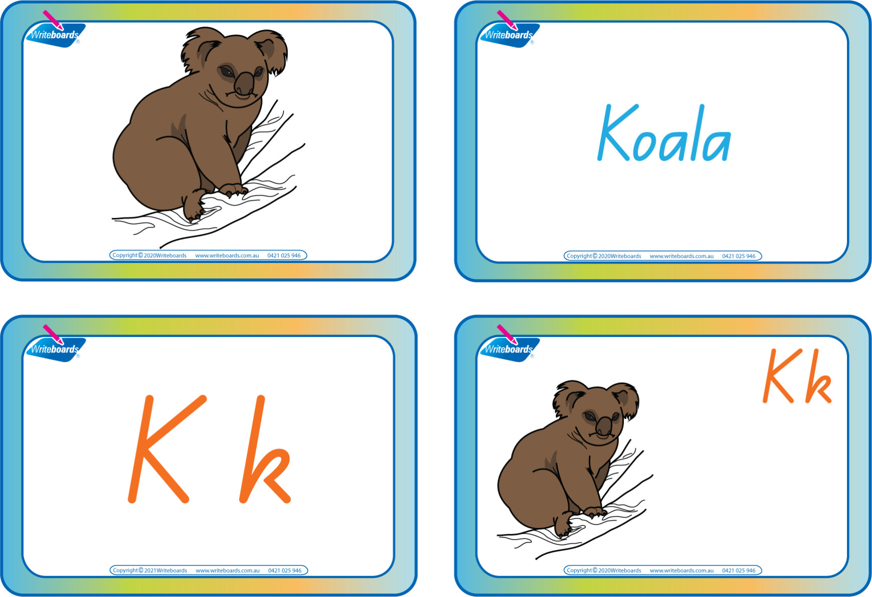 Teach the alphabet and Aussie animals with QLD Modern Cursive Font Aussie Animal Alphabet 108 Flashcards