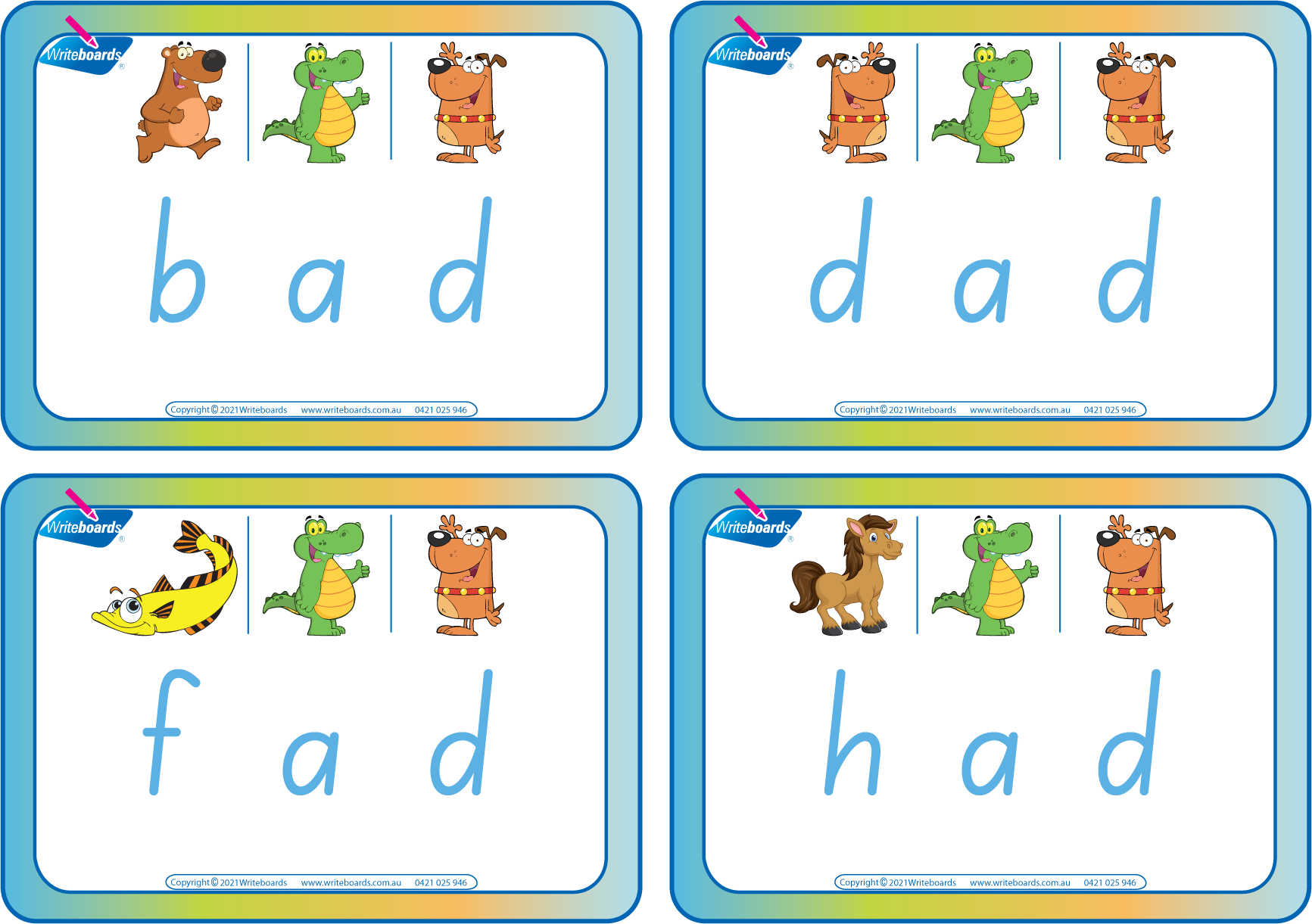 SA Modern Cursive Font CVC Package for Teachers, CVC Flashcard Package using Animal Phonics for Teachers
