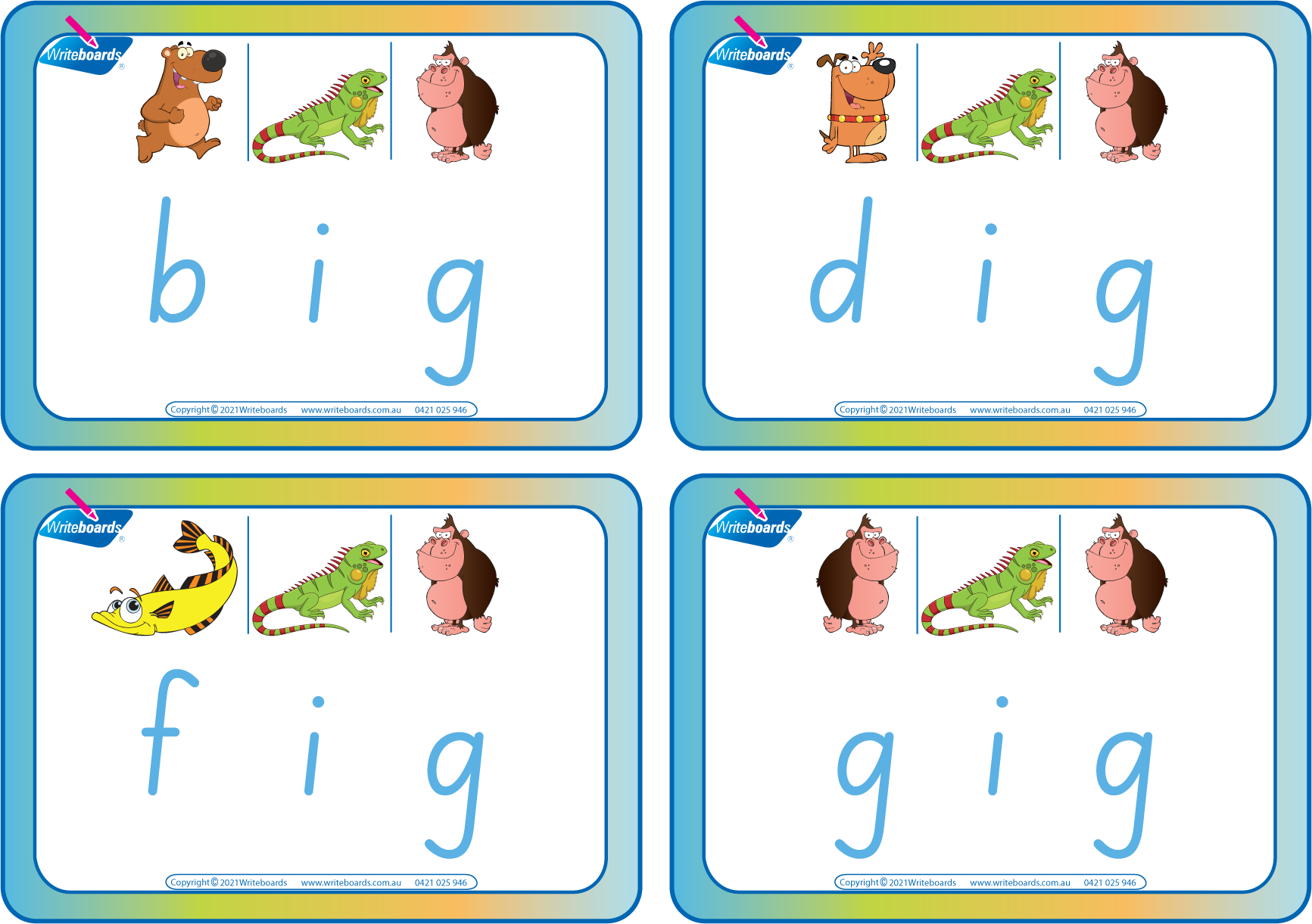 SA Modern Cursive Font CVC Package for Teachers, CVC Flashcard Package using Animal Phonics for Teachers