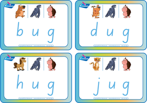 SA CVC Flashcards using Zoo Phonic Pictures, Rhyming CVC Flashcards using SA Handwriting, SA CVC Flashcards