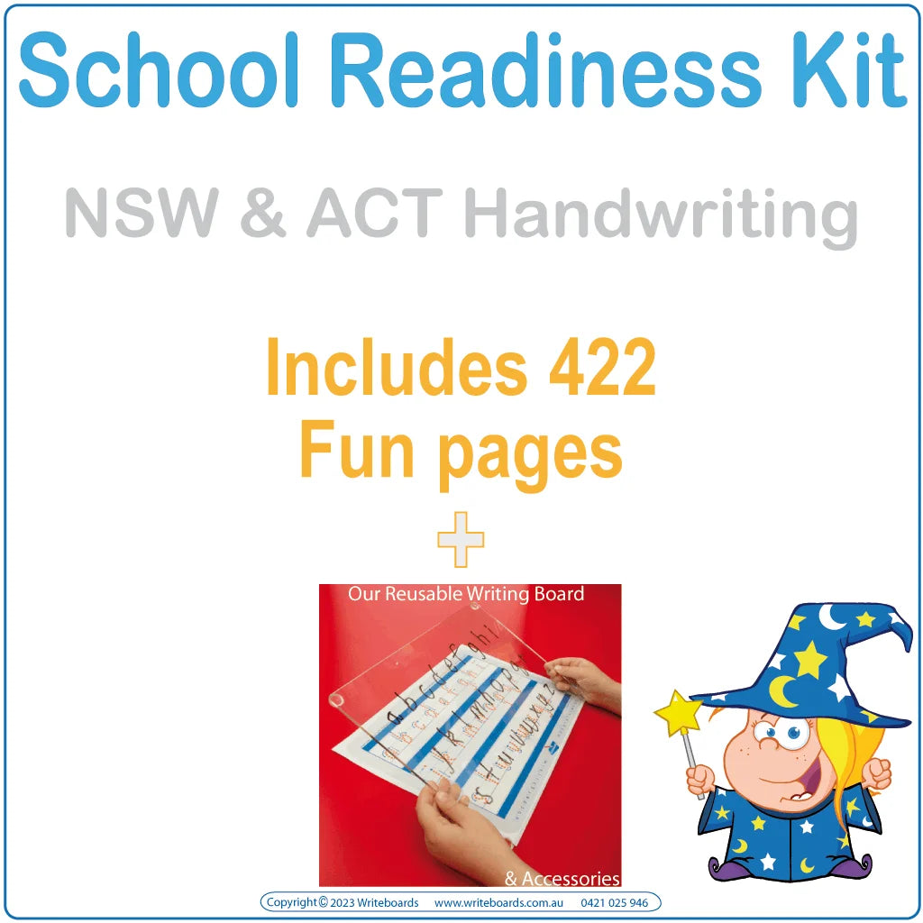 Our Australian School Readiness Kits includes 442 FREE downloadable pages, plus our Eco-Friendly Reusable Writeboard