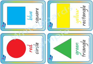 QLD Beginners Font Shape and Colour Flashcards, QBeginners Flashcards