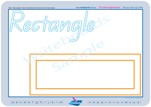 QLD Modern Cursive Font shape and colour worksheets and Flashcards. QLD handwriting.