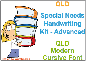 QLD Modern Cursive Font Special Needs Handwriting Kit. Special needs worksheets for QLD.