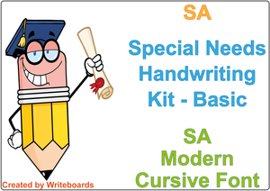 SA Modern Cursive Font Special Needs Handwriting Kit. Special needs worksheets for SA.