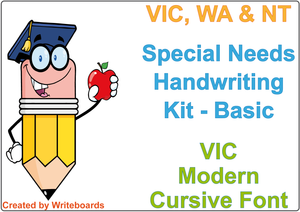 VIC Modern Cursive Font Special Needs Handwriting Kit. Special needs worksheets for VIC, WA and NT.