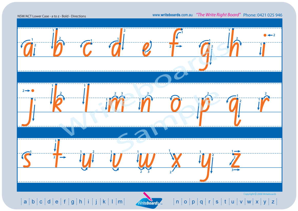 NSW Foundation Font Lowercase Alphabet Tracing Worksheets with Directional Arrows for Occupational Therapists and Tutors