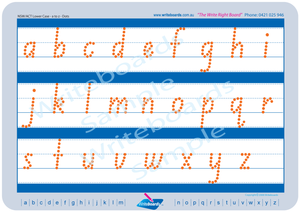 NSW Foundation Font Lowercase Alphabet Tracing Worksheets completed in Dots for Occupational Therapists and Tutors
