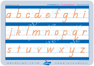 TAS Modern Cursive Font lowercase alphabet tracing worksheets completed using dots for teachers