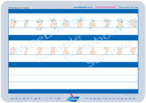 TAS Modern Cursive Font numbers tracing worksheets completed in dots and outline format for teachers