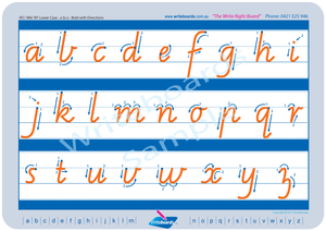 VIC Modern Cursive Font lower case alphabet tracing worksheets with directional arrows for teachers