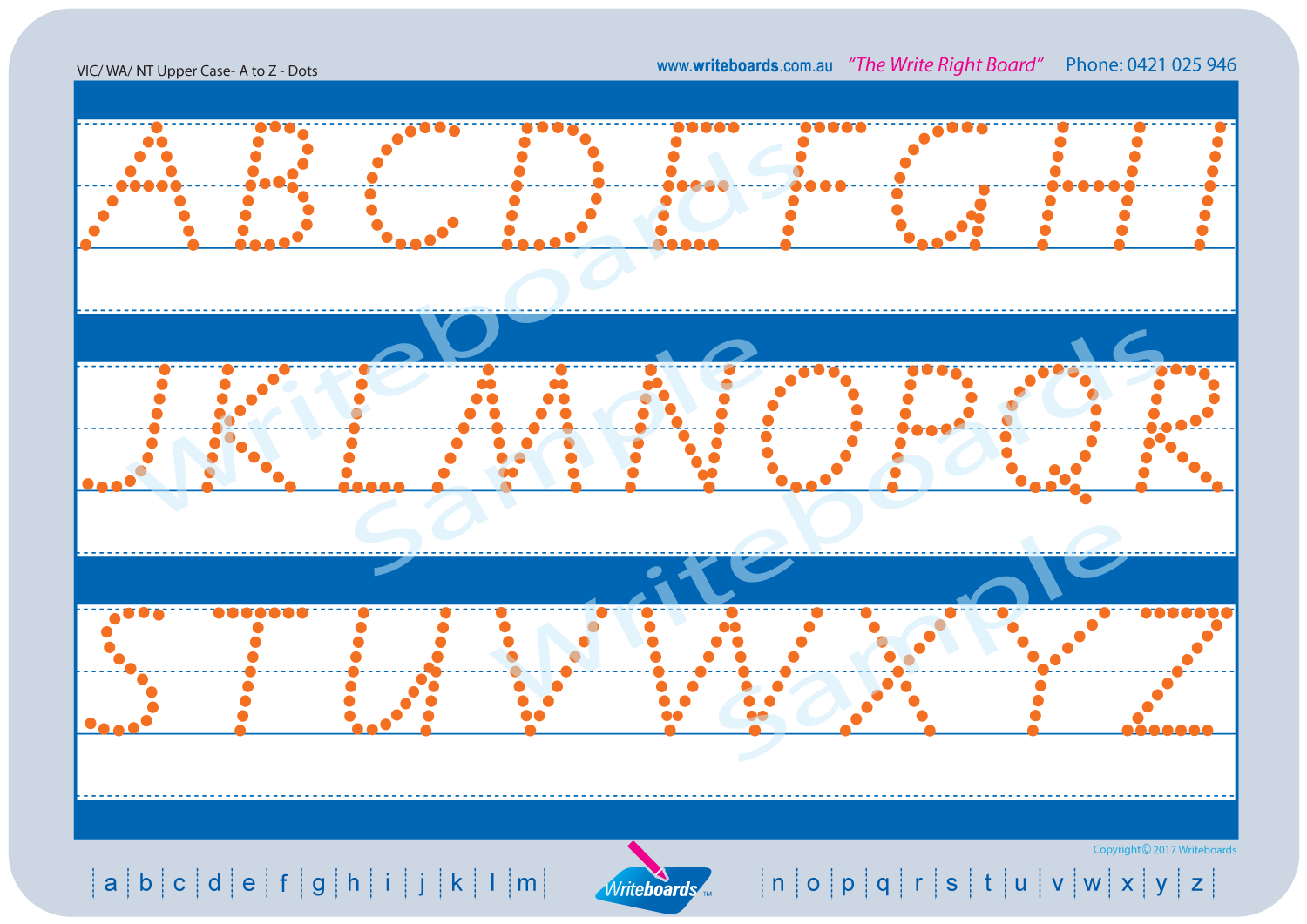 VIC Modern Cursive Font uppercase alphabet tracing worksheets completed in dot lettering for teachers