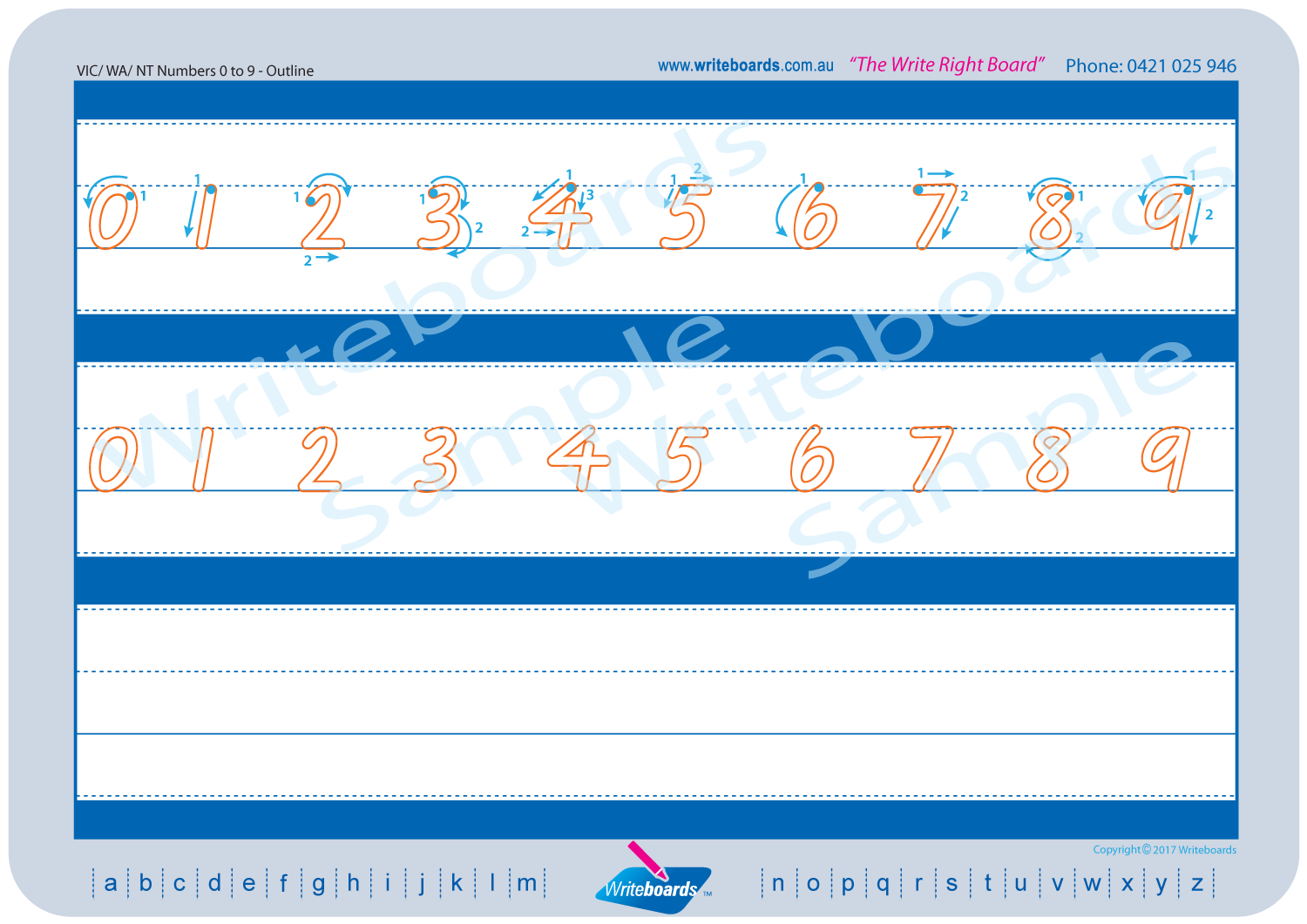 VIC Modern Cursive Font numbers tracing worksheets completed in dots and outline format for teachers
