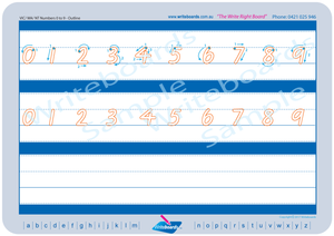 VIC Modern Cursive Font numbers tracing worksheets completed in dots and outline format for teachers