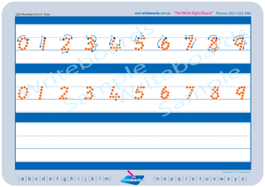 QLD Modern Cursive Font numbers tracing worksheets completed in dots and outline format for teachers