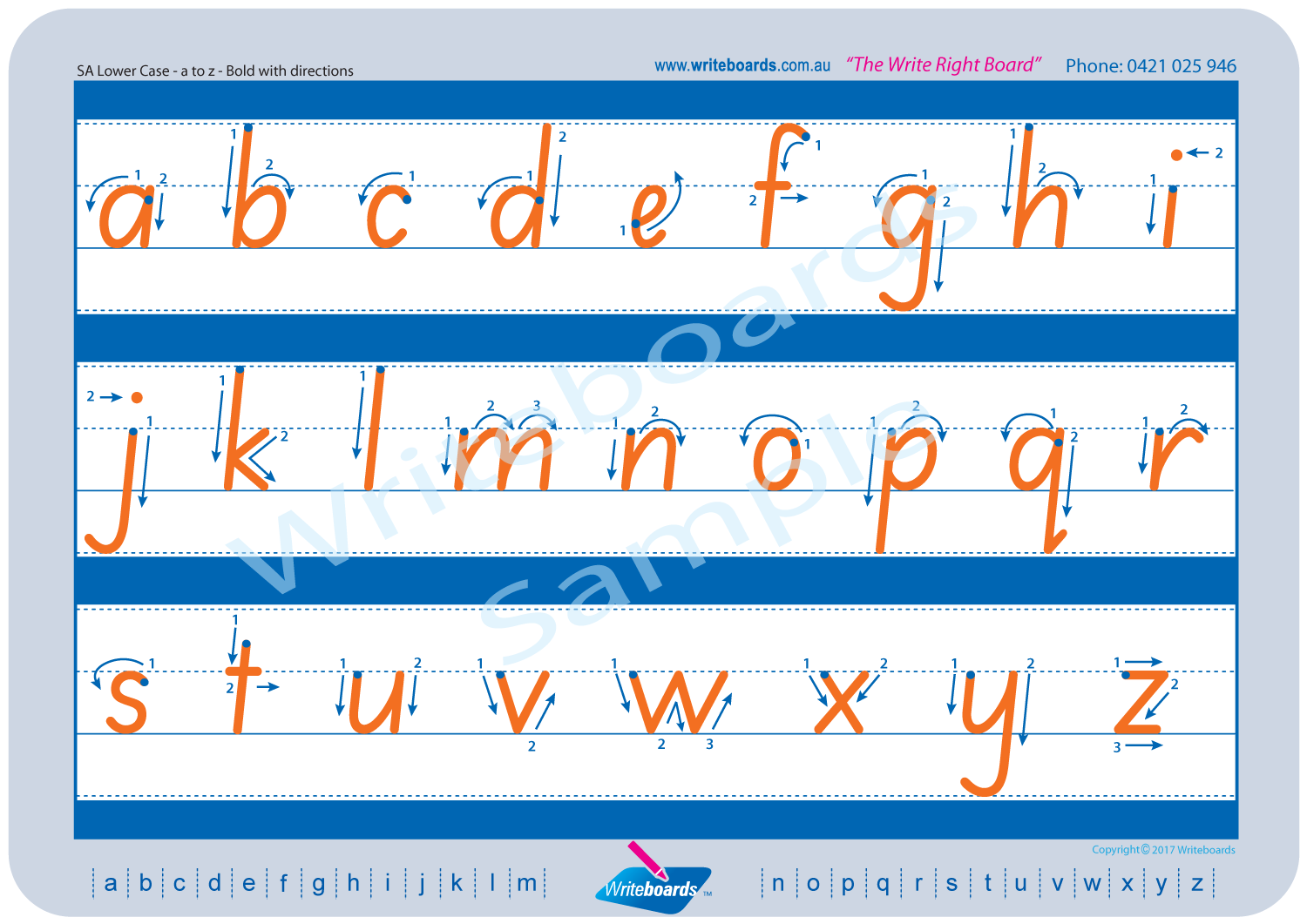 SA Modern Cursive Font lowercase alphabet tracing worksheets with directional arrows for teachers