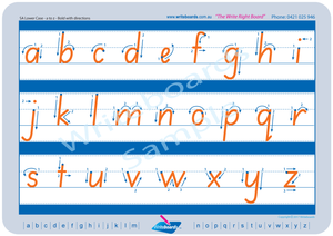 SA Modern Cursive Font lowercase alphabet tracing worksheets with directional arrows for teachers