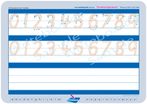 SA Modern Cursive Font numbers tracing worksheets completed in dots and outline format for teachers