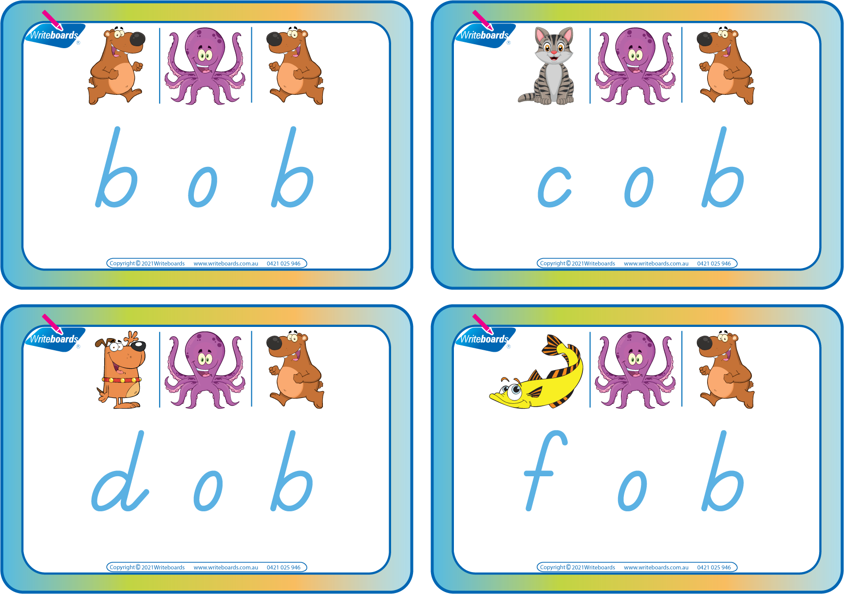 Teach spelling and rhyming with TAS Modern Cursive Font CVC Flashcards-includes 46 Phonic printable cards