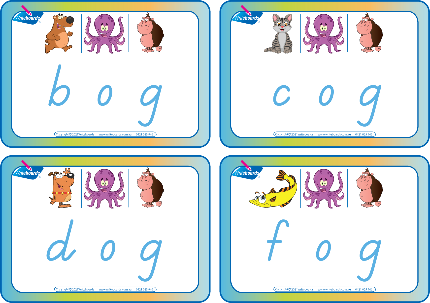 TAS Modern Cursive Font CVC Package for Teachers, CVC Flashcard Package using Animal Phonics for Teachers