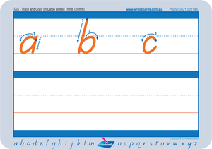 Special Needs TAS Modern Cursive Font Letters on the largest Dotted Thirds Lines