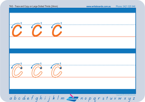 Special Needs TAS Modern Cursive Font Letters on the largest Dotted Thirds Lines