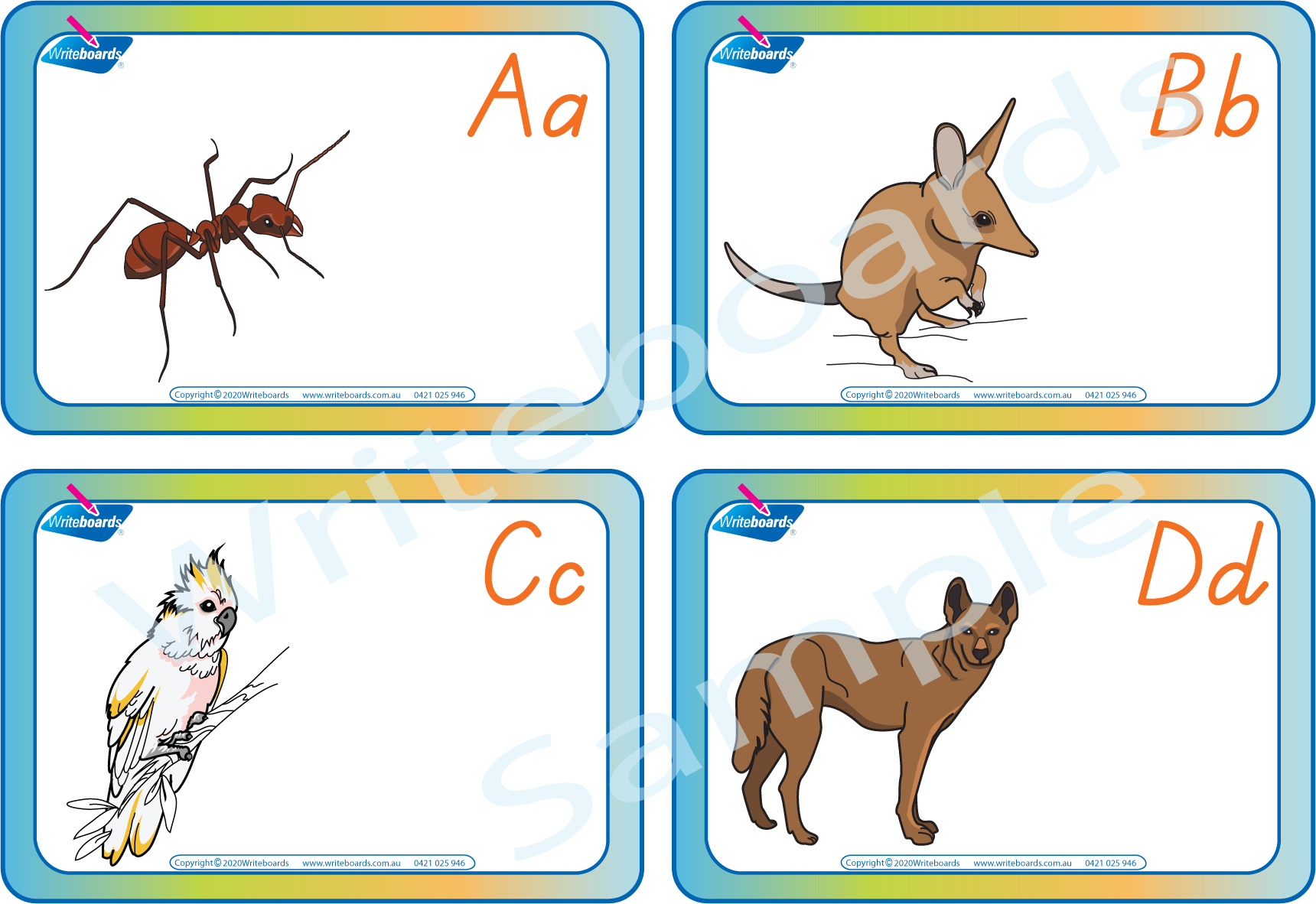 Australian Animal Flashcards in TAS Handwriting, Aussie Animal Flashcards in TAS Handwriting, TAS Aussie Animal Flashcards