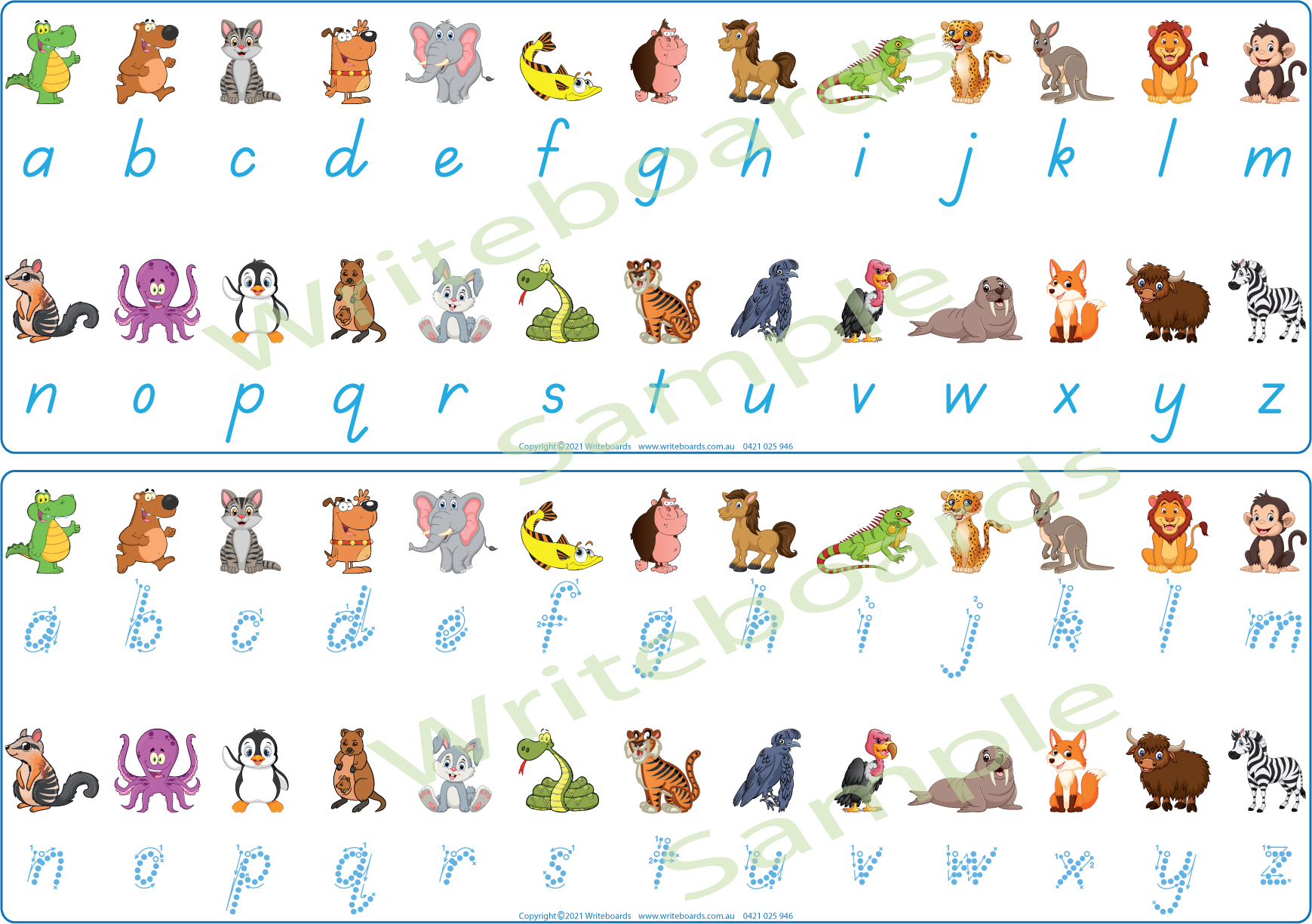 TAS Modern Cursive Font Animal Phonic Desk Strips, TAS Modern Cursive Font Zoo Phonic Desk Strips