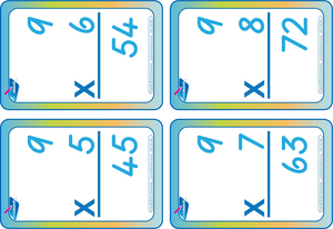 Times Tables Flash Cards completed using TAS Modern Cursive Font, TAS Times Tables flashcards