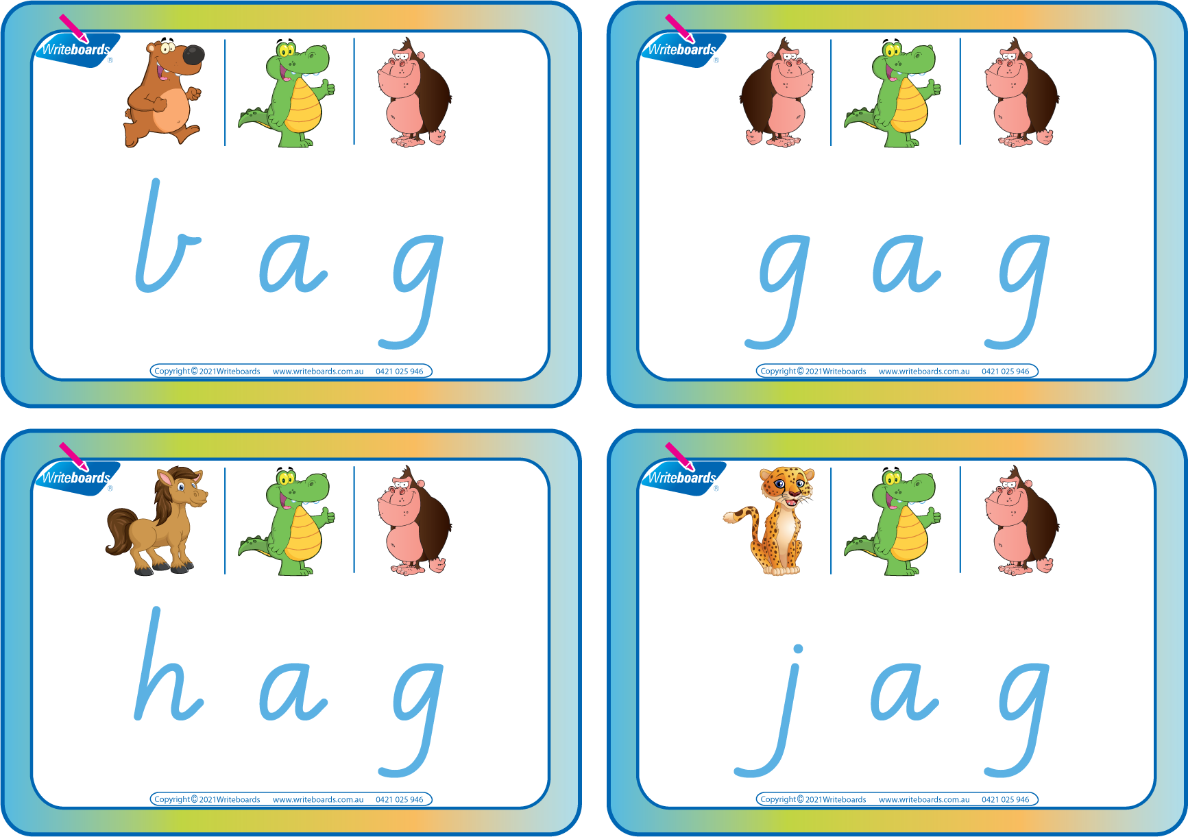 VIC CVC Flashcards using Animal Phonics, Printable CVC Rhyming Flashcards using VIC, WA & NT Handwriting