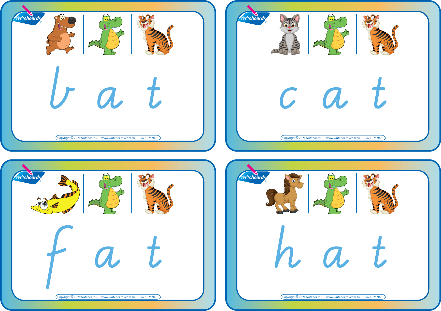 VIC CVC Flashcards using Animal Phonics, Printable CVC Rhyming Flashcards using VIC, WA & NT Handwriting