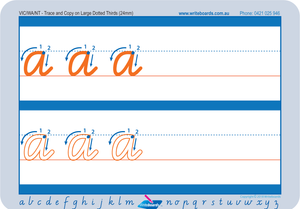 VIC Modern Cursive Font School Readiness Lowercase Alphabet Worksheets for Childcare and Kindergarten