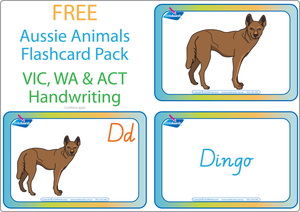 Free Australian Animal Alphabet Flashcards for VIC, WA & NT Handwriting, Free VIC Aussie Animal Flashcards