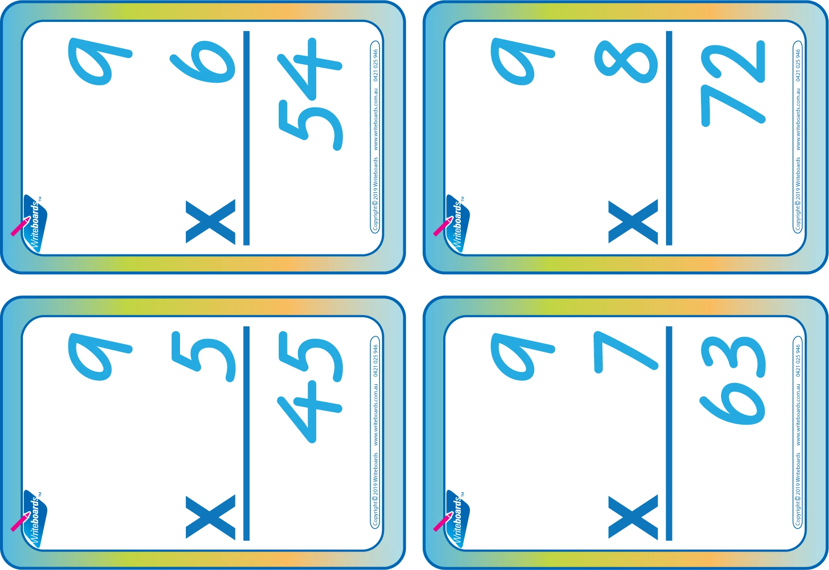 VIC Modern Cursive Font Times Tables Flashcards with and without answers for Occupational Therapists and Tutors