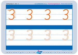 SA Modern Cursive Font number tracing worksheets for teachers, early stage one resource for teachers