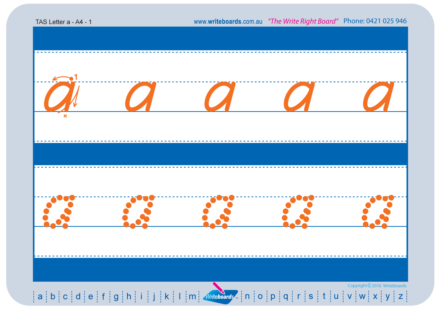 TAS Modern Cursive Font Lowercase Alphabet Tracing Worksheets for Occupational Therapists and Tutors