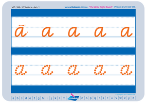 VIC Modern Cursive Font lowercase alphabet tracing worksheets for teachers, early stage one resource for teachers