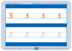 VIC Modern Cursive Font Number Tracing Worksheets for Occupational Therapists and Tutors