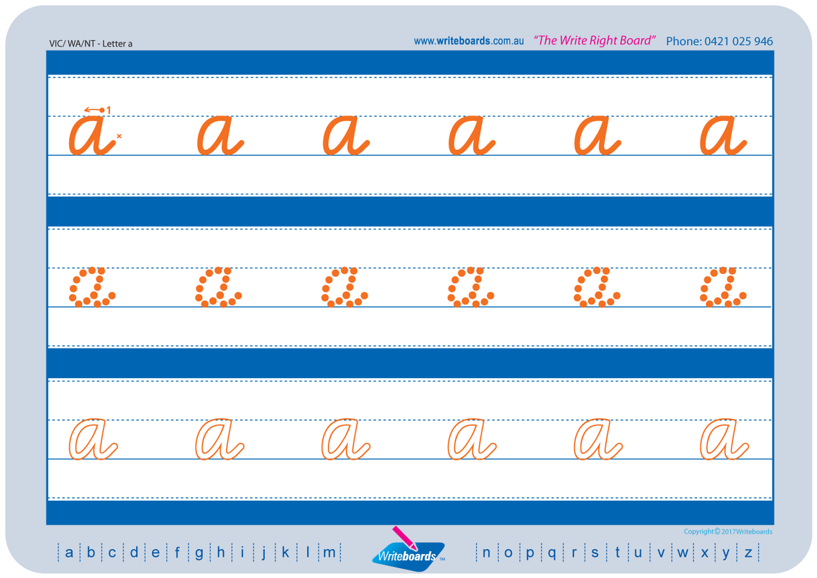 VIC Modern Cursive Font Lowercase Alphabet Worksheets for Tutors and Occupational Therapists