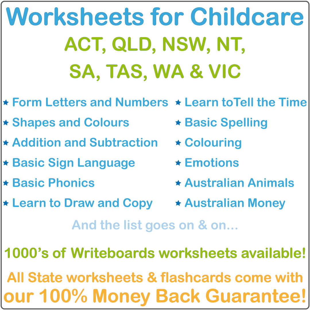 Australian School Readiness Worksheets for Childcare, Educational Games & Flashcards for Kindergarten and Prep and Preschool